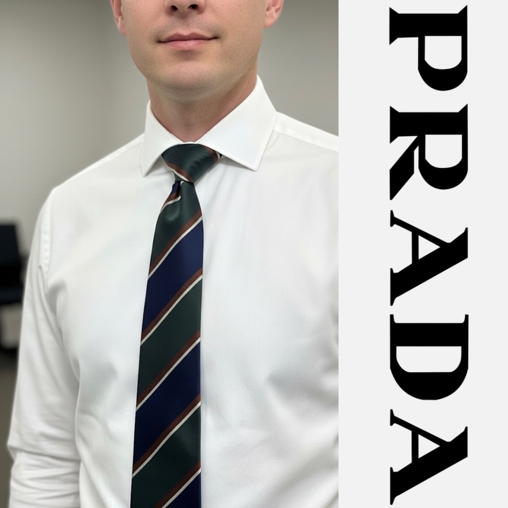 Prada 100% Silk Diagonal Regimental Stripe Necktie Made in Italy